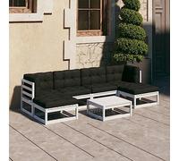 Ziaphsol Salon de Jardin 7 pièces en Bois de pin Massif Blanc avec Coussins Anthracite, canapé d'angle, Table Basse, Repose-Pied pour terrasse, Balcon, Patio, Espace détente et Repas en extérieur