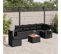 Ziaphsol Salon de Jardin 7 pièces Noir en résine tressée, canapé Fauteuil Pouf Angle Module, siège modulable avec Coussins Amovibles, Table en Acacia, pour terrasse, Patio, Balcon, Jardin