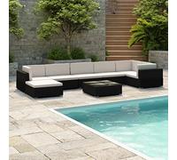 Ziaphsol Salon de jardin 8 pièces en polyrotin noir, coussins blancs crème, meubles d'extérieur pour terrasse, balcon, patio, résistant aux intempéries, protection UV, utilisable toute l'année