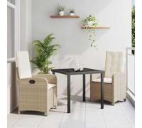 Ziaphsol Salon de jardin avec coussins, 3 pièces en polyrotin beige, dossiers réglables, pour terrasse, balcon, résistant aux intempéries, durable, idéal pour les dîners en plein air