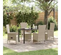 Ziaphsol Salon de jardin avec coussins, 5 pièces, beige, polyrotin, cadre en acier, dossier réglable, meubles d'extérieur pour terrasse, balcon