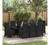 Ziaphsol Salon de jardin avec coussins, 9 pièces, en polyrotin, noir, pour terrasse, balcon, ensemble de meubles de jardin avec table et chaises, salon d'extérieur pour la détente et les visites en