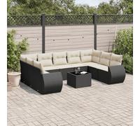 Ziaphsol Salon de Jardin modulable 10 pcs Noir en résine tressée, canapé Fauteuil Pouf Angle, Dossier et accoudoir, terrasse Balcon Patio Veranda Lounge, Coussins Amovibles, Table Verre trempé