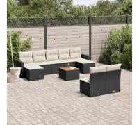 Ziaphsol Salon de Jardin modulable 10 pcs Noir en résine tressée, canapé Fauteuil Pouf Angle élément, Coussins Amovibles, Table Acacia, pour terrasse Balcon Patio Lounge