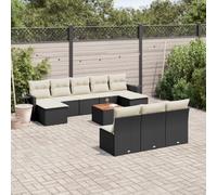 Ziaphsol Salon de Jardin modulable 11 pièces Noir en résine tressée, canapé Fauteuil Pouf Angle siège Banquette Sofa pour terrasse Balcon Patio véranda Lounge, Coussins lavables et Table Acacia