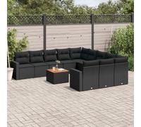 Ziaphsol Salon de Jardin modulable 12 pièces Noir en résine tressée, canapé Fauteuil Pouf Angle Module siège avec Coussins, terrasse Balcon Patio Jardin Lounge, Table Acacia et Assise Confortable