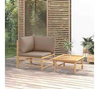 Ziaphsol Salon de Jardin modulable 2 pcs en Bambou Naturel avec Coussins Taupe, canapé Fauteuil Angle pour terrasse Balcon Patio véranda, Table Basse et Dossier Confortable