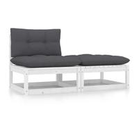 Ziaphsol Salon de Jardin modulable 2 pcs en Bois de pin Massif Blanc avec Coussins Anthracite, canapé Fauteuil Pouf Angle Module siège Banquette pour terrasse Balcon Patio et détente extérieur