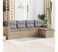 Ziaphsol Salon de Jardin modulable 5 pièces Beige en résine tressée, canapé Fauteuil Pouf Angle élément siège Banquette Sofa avec Coussins, terrasse Balcon Patio véranda Lounge extérieur