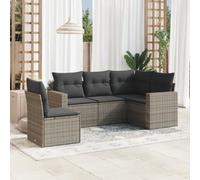 Ziaphsol Salon de Jardin modulable 5 pièces Gris en résine tressée avec Coussins, canapé Fauteuil Pouf Angle, siège Banquette Sofa terrasse Balcon Patio véranda Lounge Assise Confortable