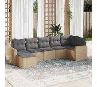 Ziaphsol Salon de Jardin modulable 7 pcs Beige en résine tressée, canapé Fauteuil Pouf Angle siège Banquette accoudoir pour terrasse Balcon Patio véranda Lounge, Coussins Amovibles et Rangement