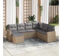 Ziaphsol Salon de Jardin modulable 7 pièces en résine tressée Beige avec Coussins Gris Clair, canapé Fauteuil Pouf Angle Module siège Banquette pour terrasse Balcon Patio véranda Lounge extérieur