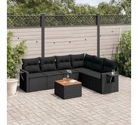 Ziaphsol Salon de Jardin modulable 7 pièces Noir en résine tressée, canapé Fauteuil Pouf Angle élément siège Banquette Sofa avec accoudoirs, Coussins lavables pour terrasse Patio Balcon extérieur