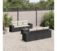 Ziaphsol Salon de Jardin modulable 7 pièces Noir en résine tressée, canapé Fauteuil Pouf Angle et siège avec Coussins, Table en Verre trempé pour terrasse Balcon Patio véranda Lounge détente