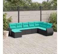 Ziaphsol Salon de Jardin modulable 8 pcs Noir en résine tressée avec Coussins Bleus, canapé Fauteuil Pouf Angle Module siège Banquette pour terrasse Balcon Patio véranda Lounge extérieur détente