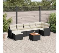 Ziaphsol Salon de Jardin modulable 8 pcs Noir en résine tressée, canapé Fauteuil Pouf Angle Module composable avec Coussins, Table en Bois d Acacia, pour terrasse Balcon Patio Lounge extérieur