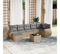 Ziaphsol Salon de Jardin modulable 8 pièces Beige en résine tressée avec Coussins, canapé Fauteuil Pouf Angle Module, Table en Verre trempé pour terrasse Balcon Patio Lounge détente