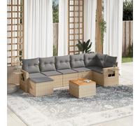 Ziaphsol Salon de Jardin modulable 8 pièces Beige en résine tressée, canapé Fauteuil Pouf Angle élément siège, Banquette Sofa pour Jardin extérieur terrasse Patio, Coussins lavables et Table Acacia