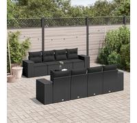 Ziaphsol Salon de Jardin modulable 9 pièces Noir en résine tressée avec Coussins, canapé Fauteuil Pouf Angle, Structure Acier Enduit de Poudre, Table Verre trempé