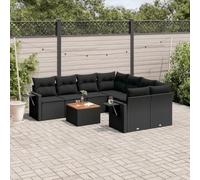Ziaphsol Salon de Jardin modulable 9 pièces Noir en résine tressée avec Coussins, canapé Fauteuil Pouf Angle, Table en Acacia, pour terrasse, Balcon, Patio et véranda Lounge