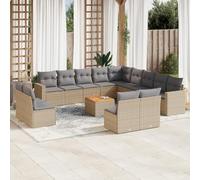 Ziaphsol Salon de Jardin modulable Beige 14 pièces en résine tressée, canapé Fauteuil Pouf Angle Module siège Banquette Sofa méridienne avec Coussins