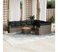 Ziaphsol Salon de Jardin modulable Gris en résine tressée avec Coussins, canapé Fauteuil Pouf Angle, élément siège, Table d appoint en Acacia, terrasse Balcon Patio Lounge détente extérieure