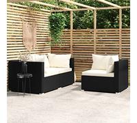 Ziaphsol Salon de Jardin modulable Noir en résine tressée, 3 pièces avec Coussins crème, canapé Fauteuil Pouf d Angle, Structure Acier Enduit, terrasse Balcon Patio véranda Lounge