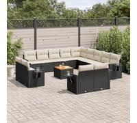 Ziaphsol Salon de Jardin modulable Noir en résine tressée avec canapé Fauteuil, Pouf, Angle, accoudoir, Dossier, 14 Coussins, terrasse Balcon Patio véranda Lounge extérieur