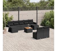 Ziaphsol Salon de Jardin modulable Noir en résine tressée, canapé Fauteuil Pouf Angle élément siège, Table d’Acacia, 10 pièces pour terrasse Balcon Patio et véranda détente Lounge