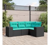 Ziaphsol Salon de Jardin Noir en résine tressée, canapé Fauteuil Pouf Angle Module siège Banquette Sofa méridienne pour extérieur terrasse Balcon Patio véranda, Lounge modulable avec Coussins