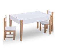 Ziaphsol Salon de jardin pour enfant avec tableau noir, ensemble de 3 pièces pour chambre d'enfant en MDF et bois de pin, table avec compartiment de rangement, 2 chaises pour jouer, manger, lire et