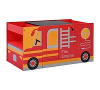 Ziaphsol Salon de jardin pour enfants, design camion de pompiers en bois, ensemble de meubles 3 pièces en MDF et bois de pin avec tableau noir, table pour chambre d'enfant, pour lecture, bricolage et