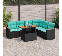 Ziaphsol Salon Jardin 7 pièces en résine tressée Noir avec Coussins Bleu, Ensemble modulable avec Rangement Sac résistant à l'eau, Table réglable pour terrasse Balcon Patio Repas détente réception