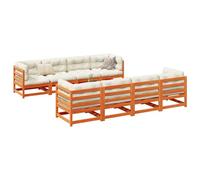 Ziaphsol Salon Jardin 9 pièces en pin Massif Cire Marron avec Coussins crème, Ensemble modulable pour terrasse, Balcon ou Patio, mobilier extérieur Confortable avec Table Basse et assises