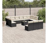 Ziaphsol Salon Jardin résine tressée Noir 14 pièces avec Coussins Blanc crème Ensemble modulable canapé Fauteuil Table Basse idéal terrasse Balcon Patio pour Repas détente réception