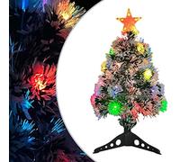 Ziaphsol Sapin de Noël Artificiel pré-éclairé Blanc et Bleu en Fibre Optique avec LED 64 cm décoration Saison fête Maison Jardin intérieur extérieur avec Support et lumière étoile