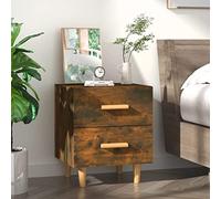 Ziaphsol Scandinavian Style Bedside Table in Smoked Oak with Two Drawers and Wooden Legs 40x35x47.5 cm Ideal for Bedroom Living Room Nightstand Or Small Storage Furniture