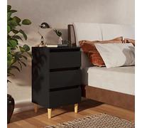 Ziaphsol Scandinavian Style Black Wood Bedside Table with Sturdy Wooden Legs 40x35x69 cm Modern Bedroom Furniture with Three Spacious Drawers for Storage and Organization