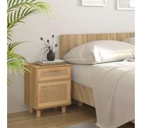 Ziaphsol Scandinavian Style Brown Pine Wood Nightstand with Rattan Drawer Bedroom Side Table for Living Room and Bedroom, Modern Vintage Home Decor