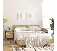 Ziaphsol Scandinavian Style Nightstand Set 2 Pieces Black Wood and Rattan Natural Durable Bedroom Furniture with Drawer and Storage Compartments for Living Room and Bedroom Decor