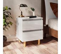 Ziaphsol Scandinavian Style White Glossy Bedside Table Set of 2 with Solid Pine Legs 40x35x50 cm Modern Bedroom Nightstands with Drawer Storage for Living Room Dormitory