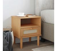 Ziaphsol SENJA Rattan Finish Bedside Table with Drawer and Storage Space for Bedroom Or Lounge Modern Vintage Style in Solid Pine Wood with UV Finish and Wooden Handle