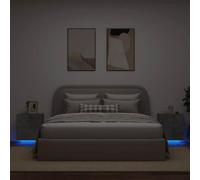 Ziaphsol Set of 2 Gray Concrete Finish Nightstands with LED RGB Lighting Modern Industrial Bedside Tables with Storage Drawers for Bedroom Lounge and Dorm Room
