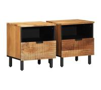 Ziaphsol Set of 2 Solid Acacia Wood Nightstands 40 x 33 x 46 cm with Storage Drawer and Shelf for Bedroom Living Room Modern Vintage Scandinavian Style