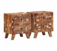 Ziaphsol Set of 2 Solid Reclaimed Wood Nightstands 40x32x46 cm with Storage Shelves for Bedroom Lounge Modern Vintage Scandinavian Industrial Style