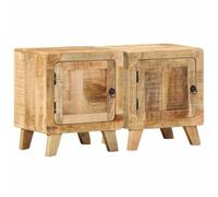 Ziaphsol Set of Two Bedroom Side Tables Made from Solid Mango Wood with Natural Finish, Measuring 40x32x46 cm, Featuring Sturdy Legs, Spacious Top, and a Practical Door for Organized Storage