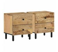 Ziaphsol Solid Mango Wood Nightstand Set 2 Pieces 40x33x46 cm Modern Scandinavian Bedroom Furniture with Drawers and Stable Metal Legs for Living Room and Bedroom Decor