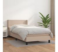 Ziaphsol Sommier à Lattes avec Matelas à Ressorts ensachés 90x190 cm en Similicuir Cappuccino, Cadre de lit en Bois, tête de lit réglable, surmatelas Doux pour Un Confort Optimal