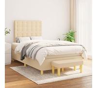 Ziaphsol Sommier à Lattes de lit 120x200 cm avec Matelas à Ressorts ensachés crème, Cadre en Tissu et Bois, tête de lit réglable, Banc Multifonctionnel pour Chambre, Support Moyen-Dur Confortable