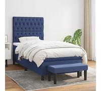 Ziaphsol Sommier à Lattes de lit 90x200 cm avec Matelas à Ressorts ensachés, Cadre en Bois tapissé Bleu, tête de lit réglable, Banc Multifonctionnel pour Chambre, mobilier Confortable et Durable